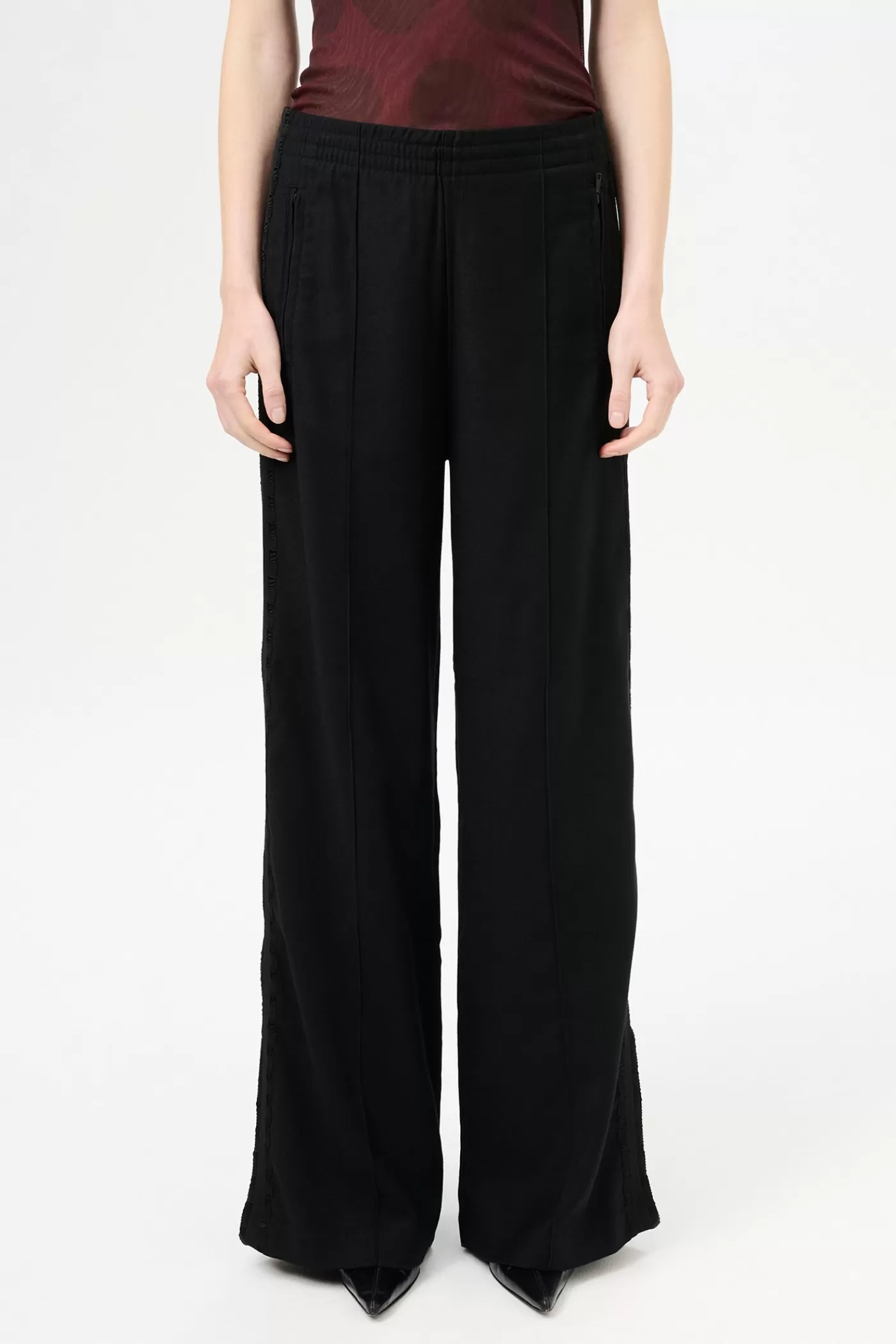 Discount Black Canvas Jersey Women Trousers