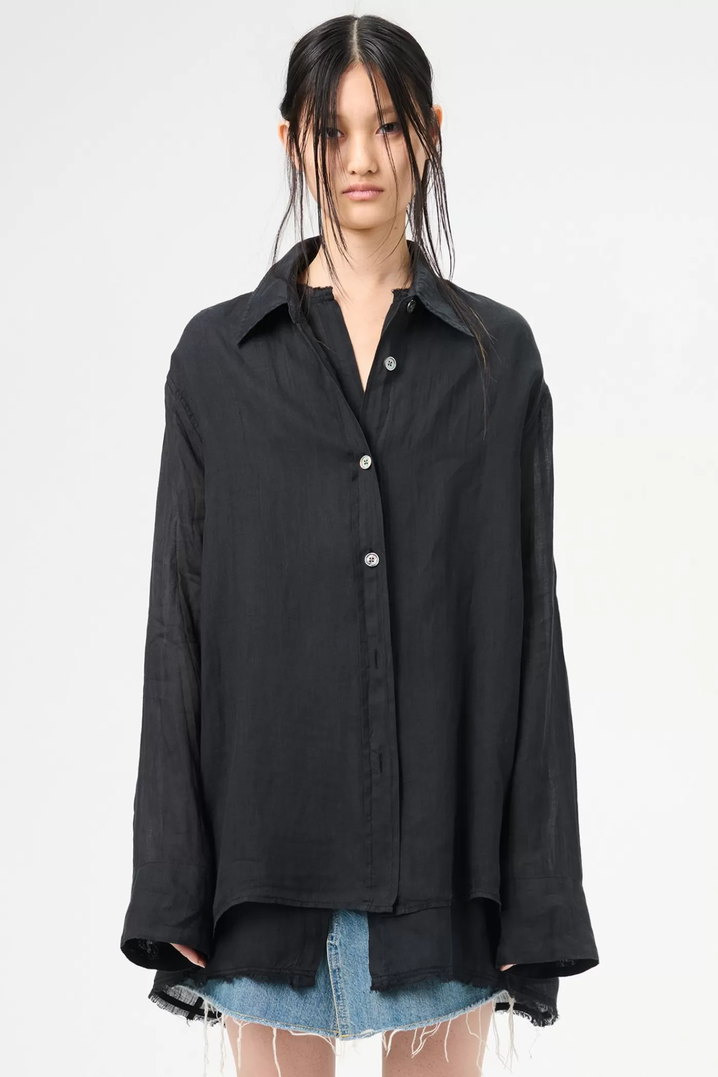 Sale Black Gauze Ramie Women Shirting