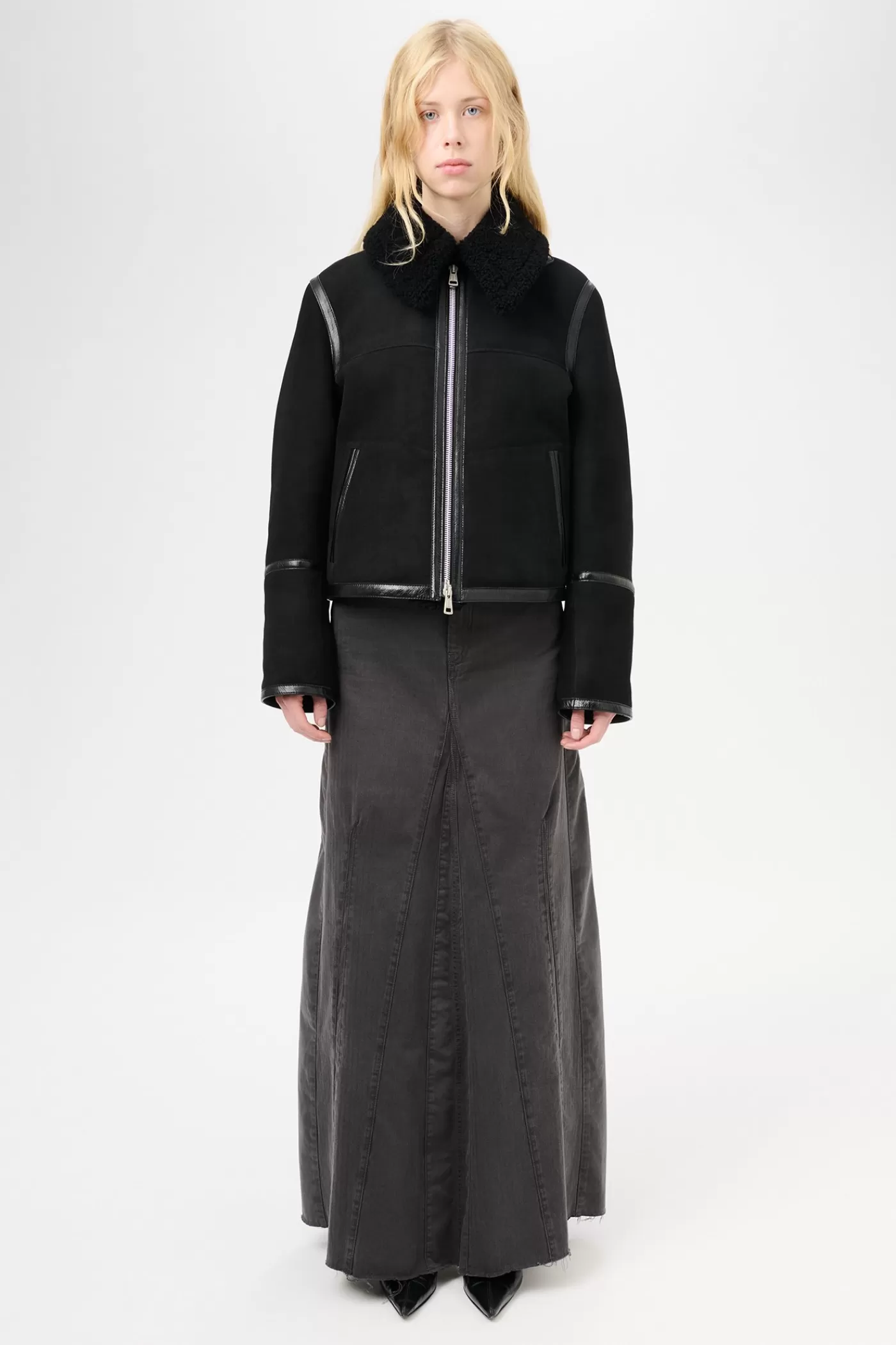 Fashion Black Shearling Women Leather
