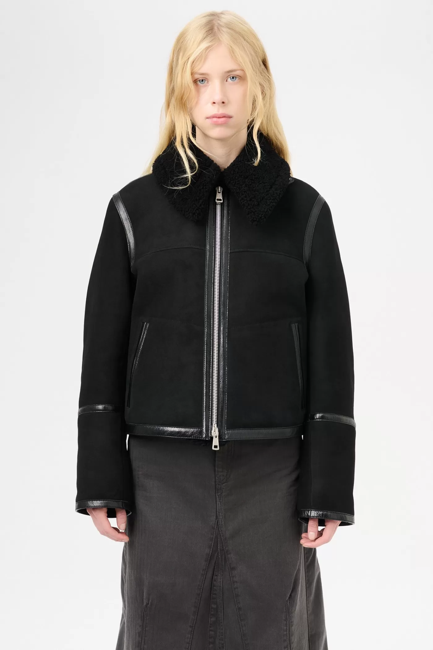 Fashion Black Shearling Women Leather