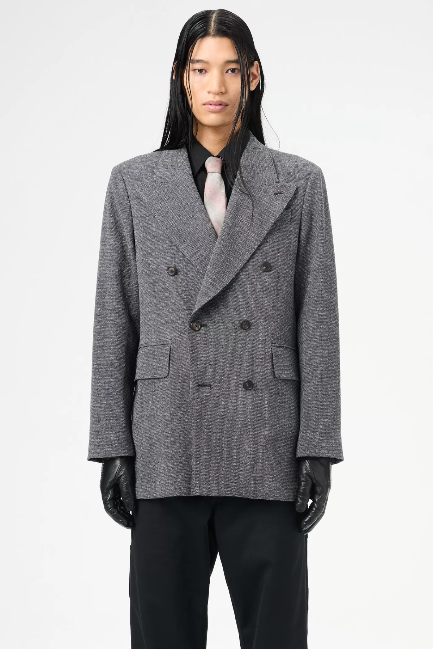 Fashion Black TV Static Mouline Wool Suiting