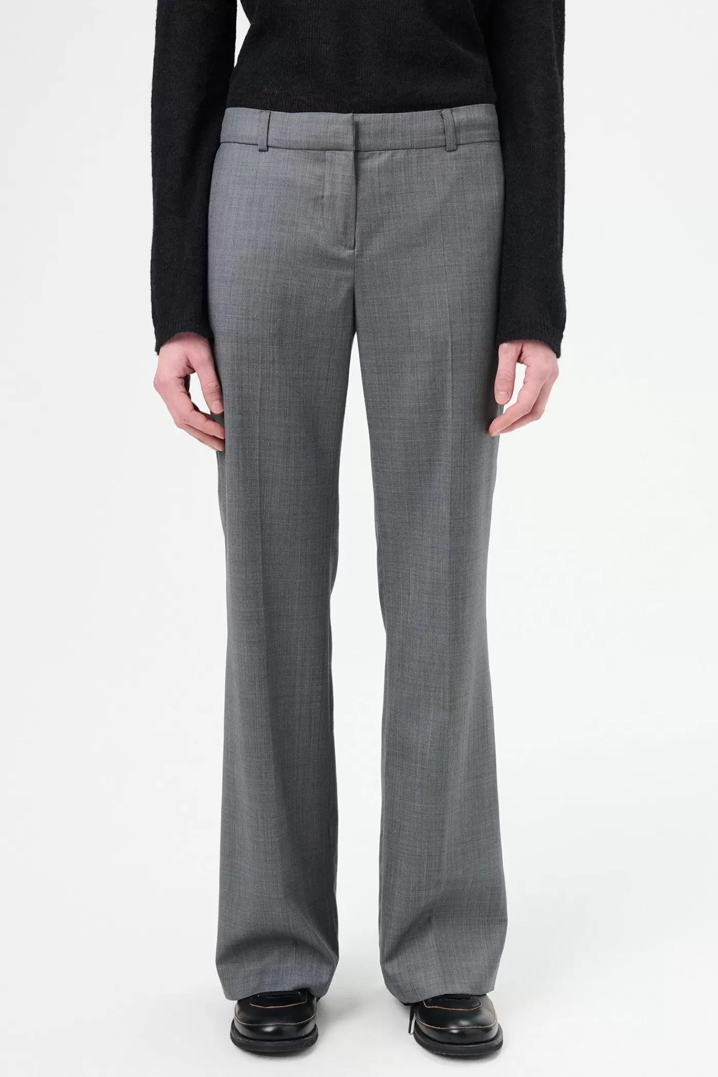 New Dark Grey Flow Wool Women Trousers