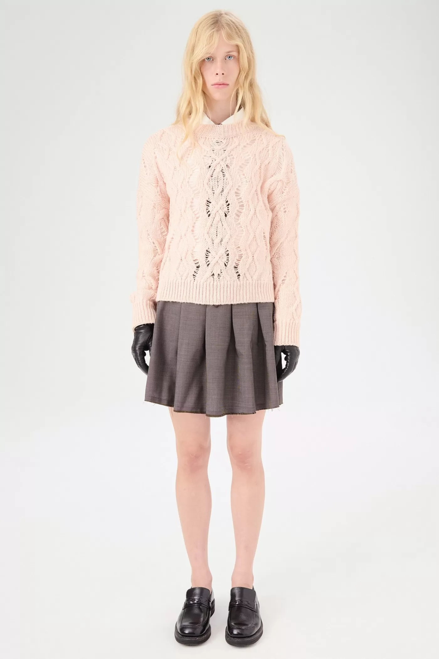 New Delicate Pink Fisherman Wool Women Knitwear
