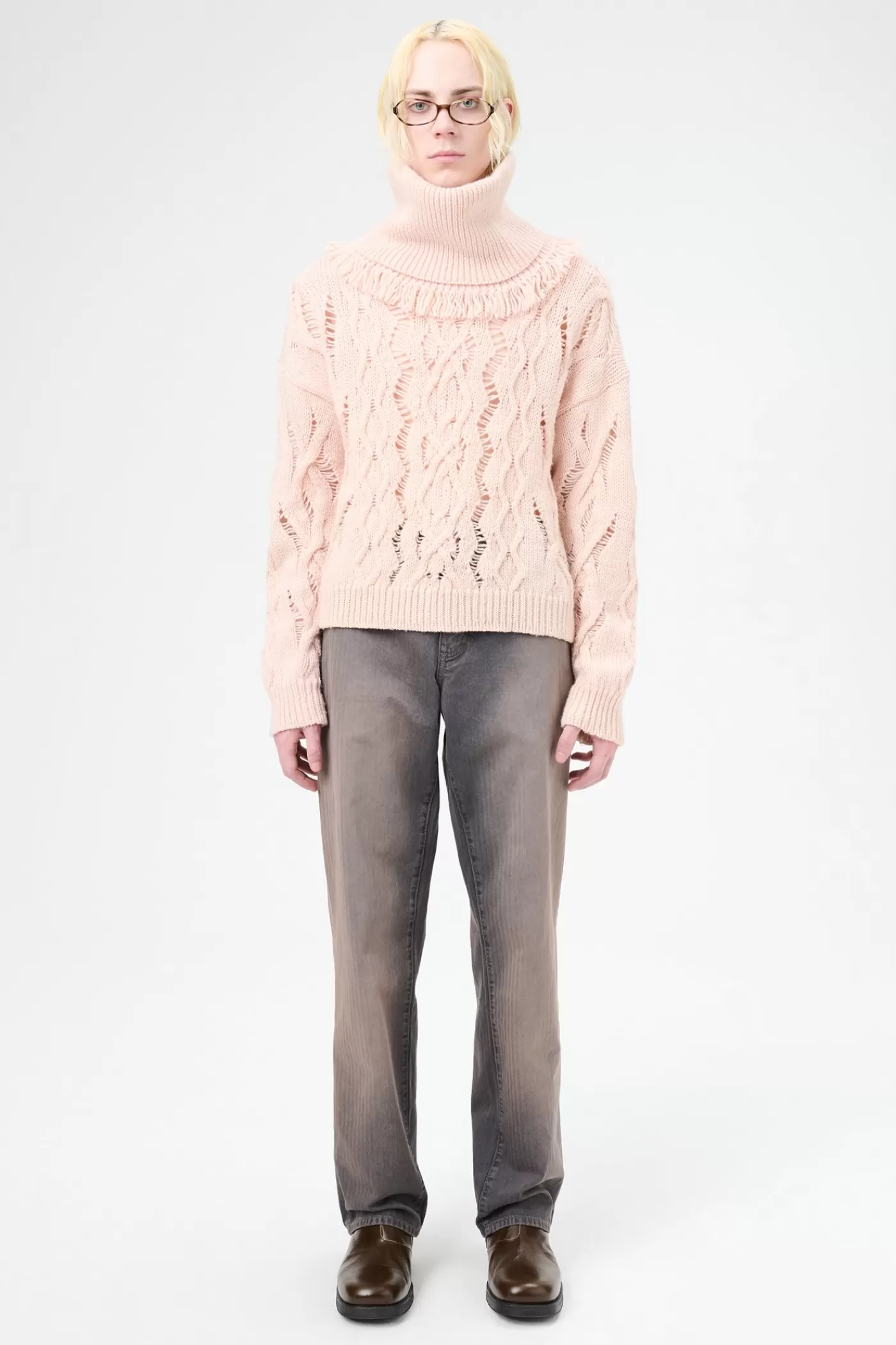 Clearance Delicate Pink Fisherman Wool Knitwear