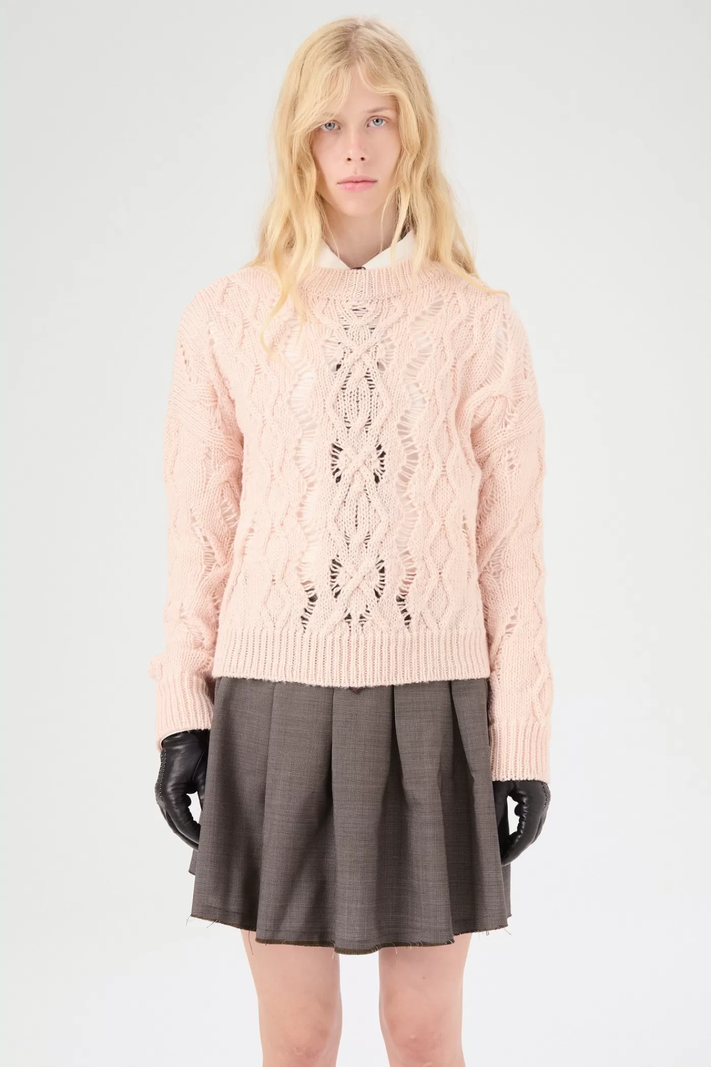 New Delicate Pink Fisherman Wool Women Knitwear