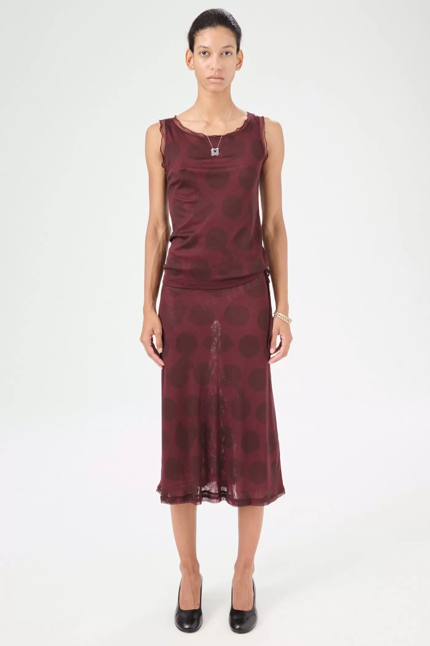 Hot Dotted Pink Print Mesh Women Skirts