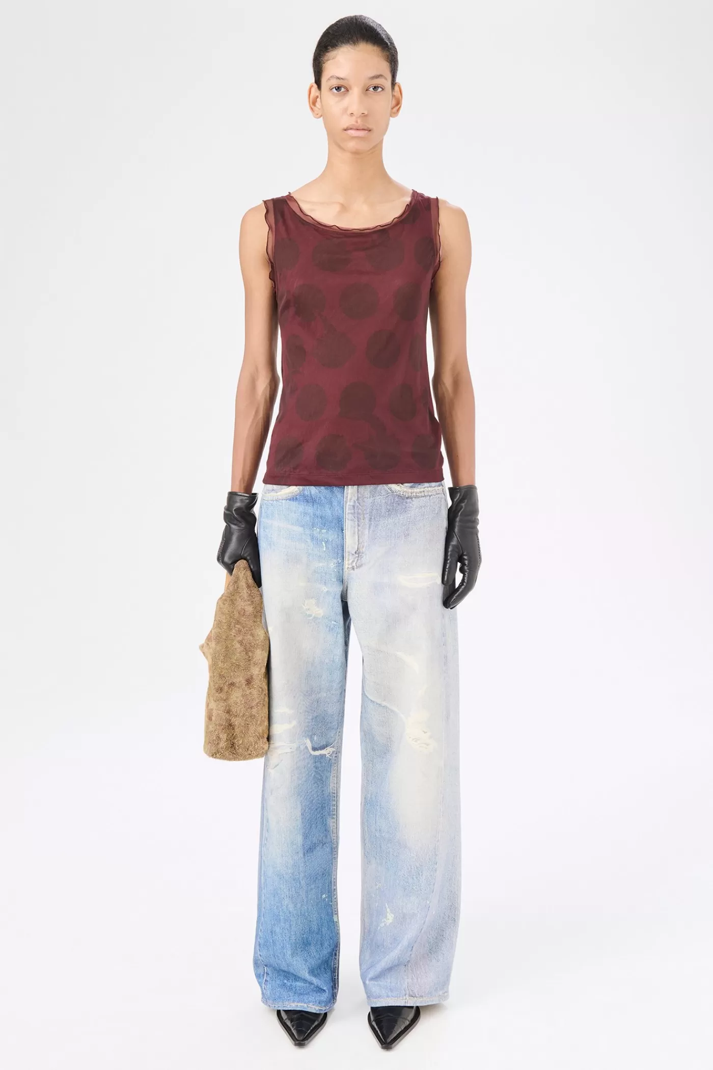 New Dotted Pink Print Mesh Women Jersey
