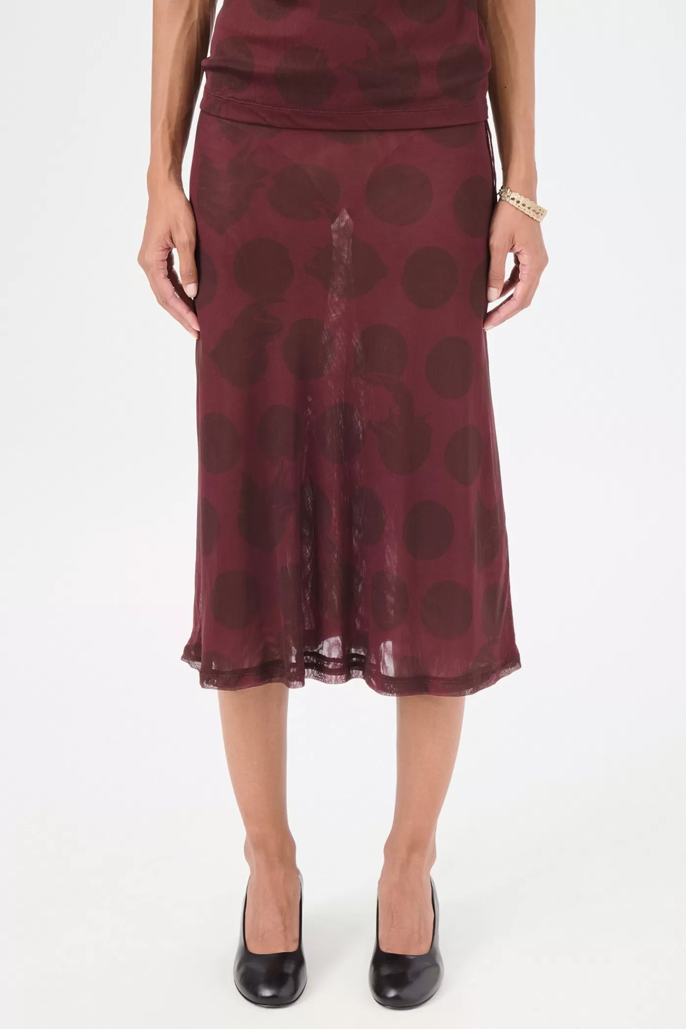 Hot Dotted Pink Print Mesh Women Skirts