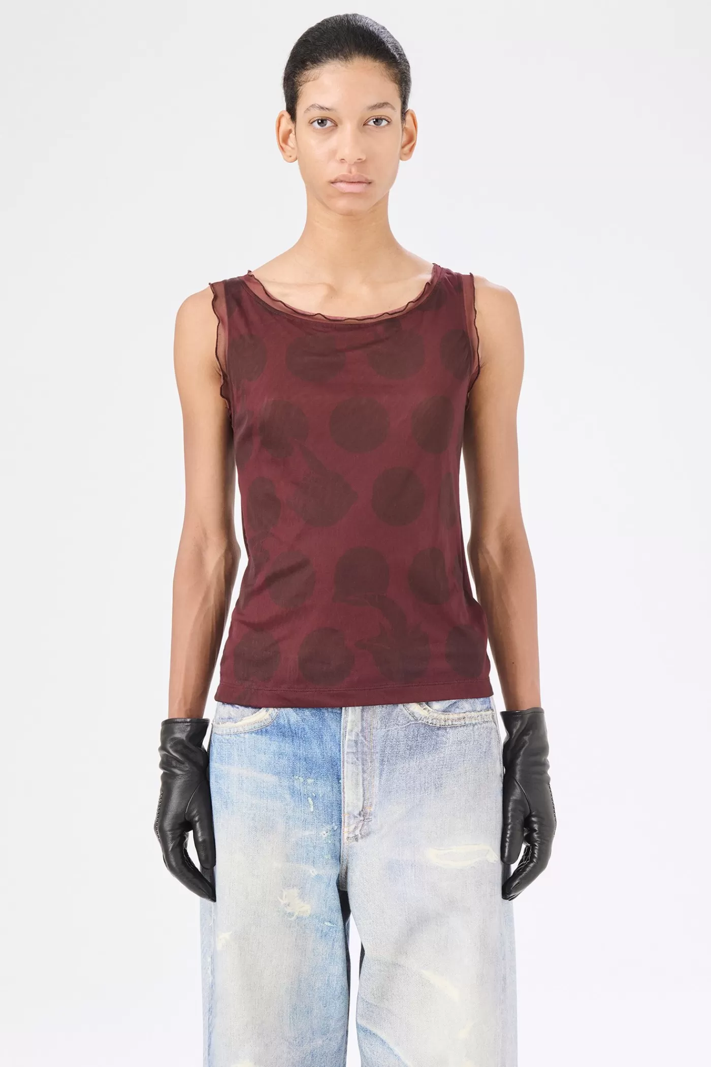 New Dotted Pink Print Mesh Women Jersey