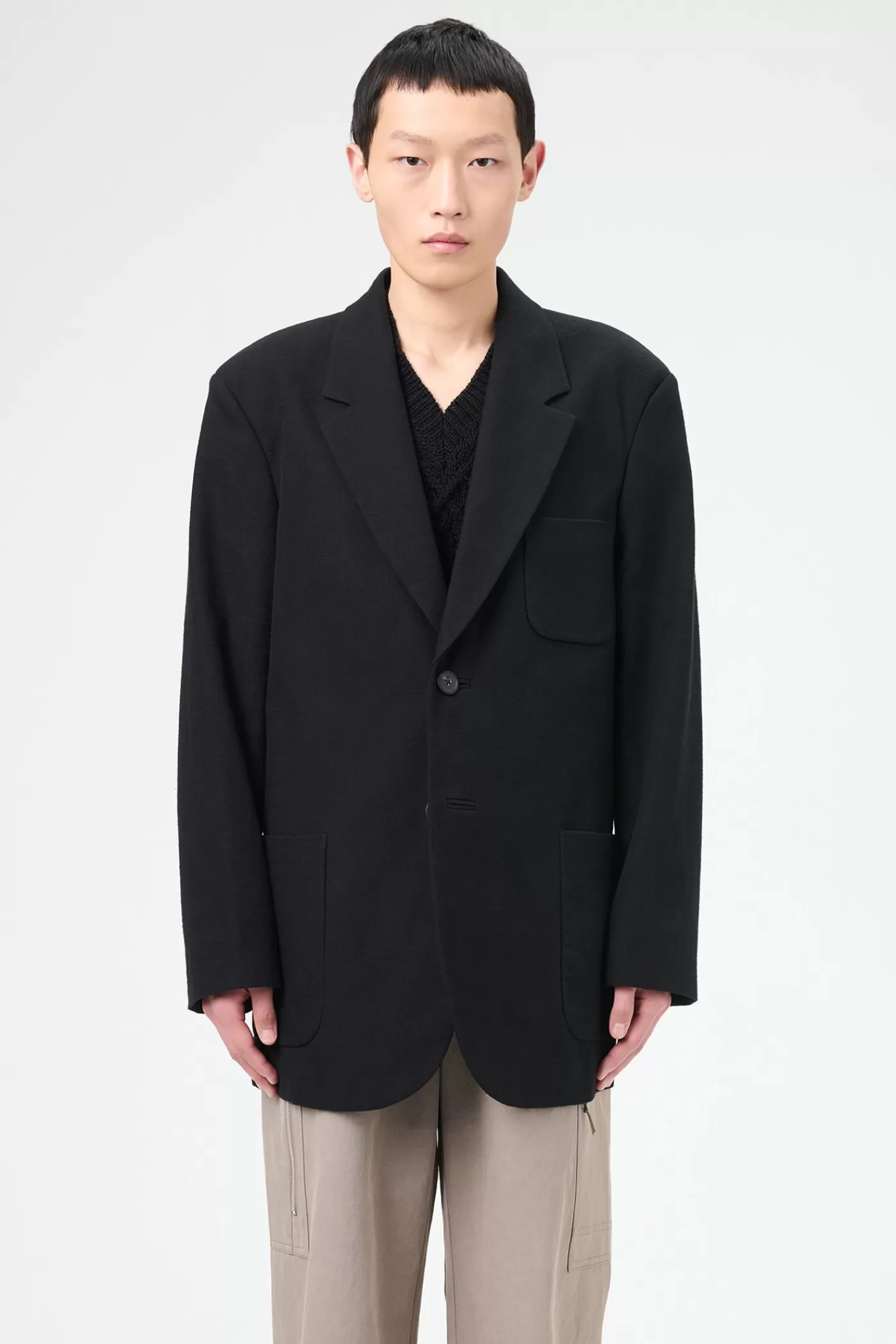 Outlet Draping Black Canvas Suiting