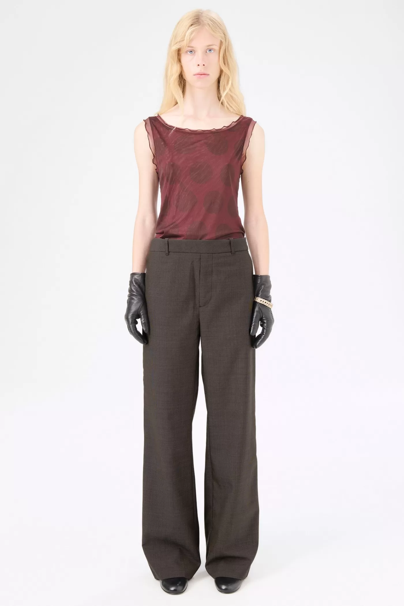 Cheap Grey Atom Check Wool Women Trousers