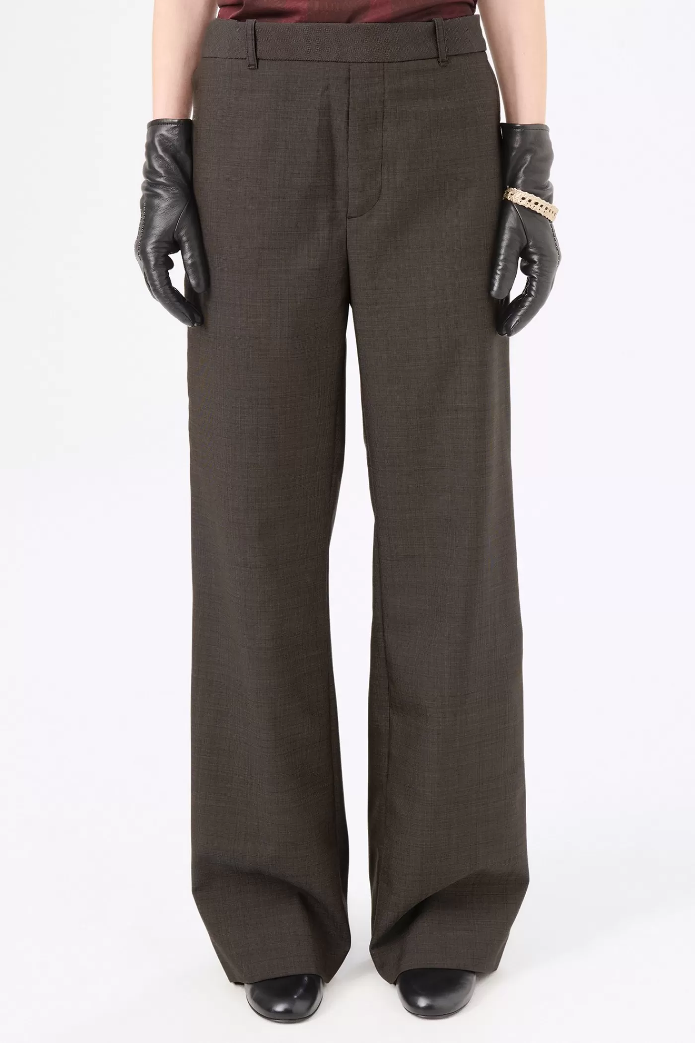 Cheap Grey Atom Check Wool Women Trousers