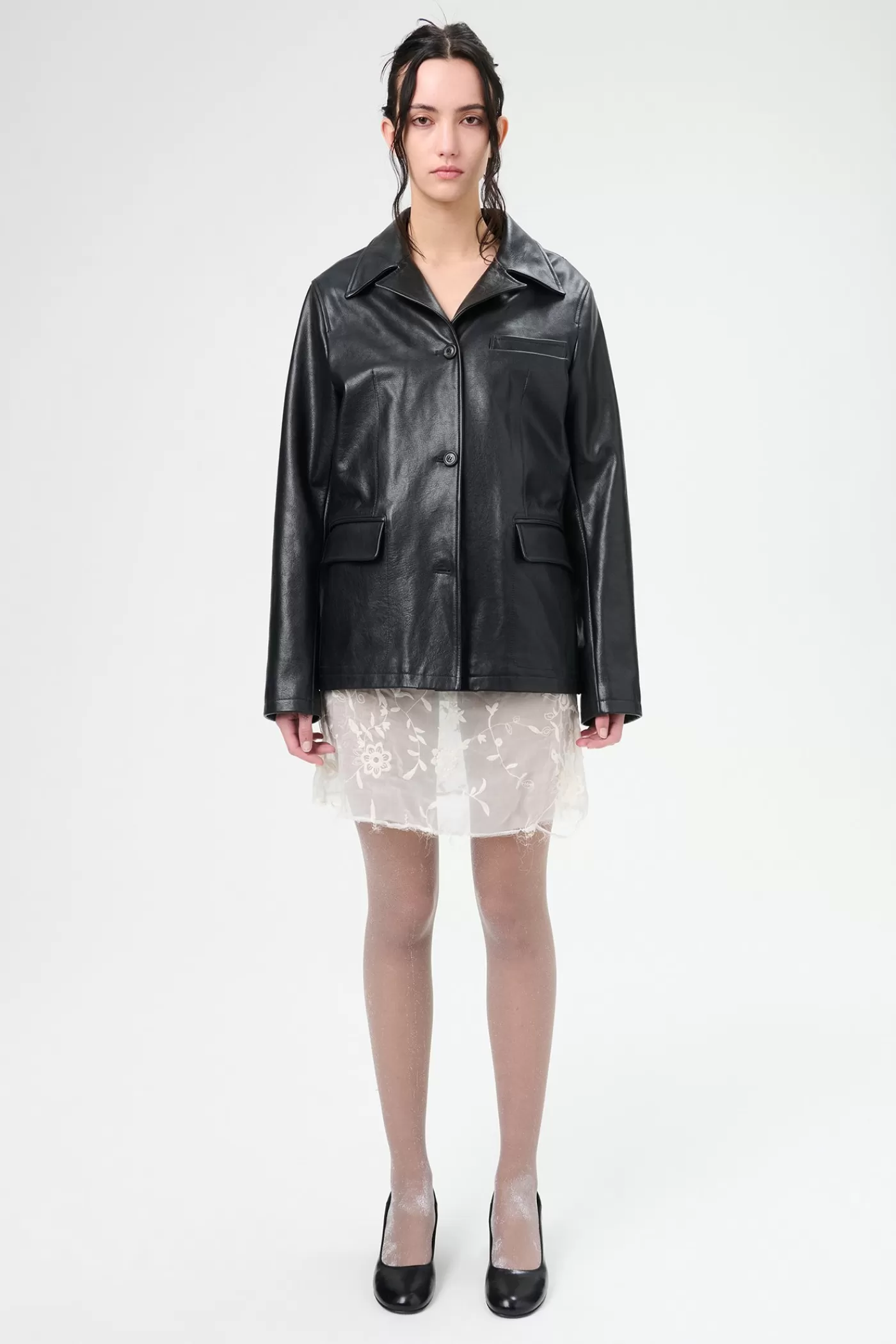 Clearance Heavy Grain Black Leather Women Leather