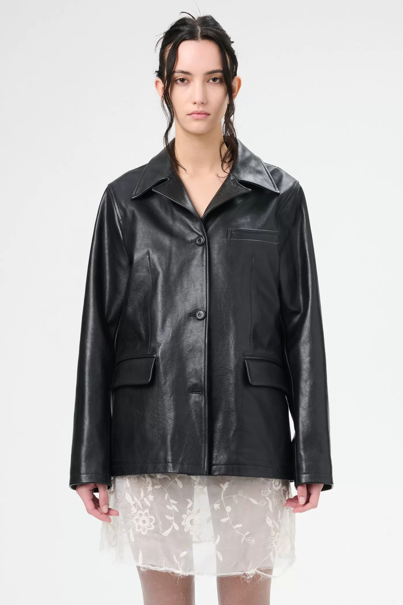Clearance Heavy Grain Black Leather Women Leather