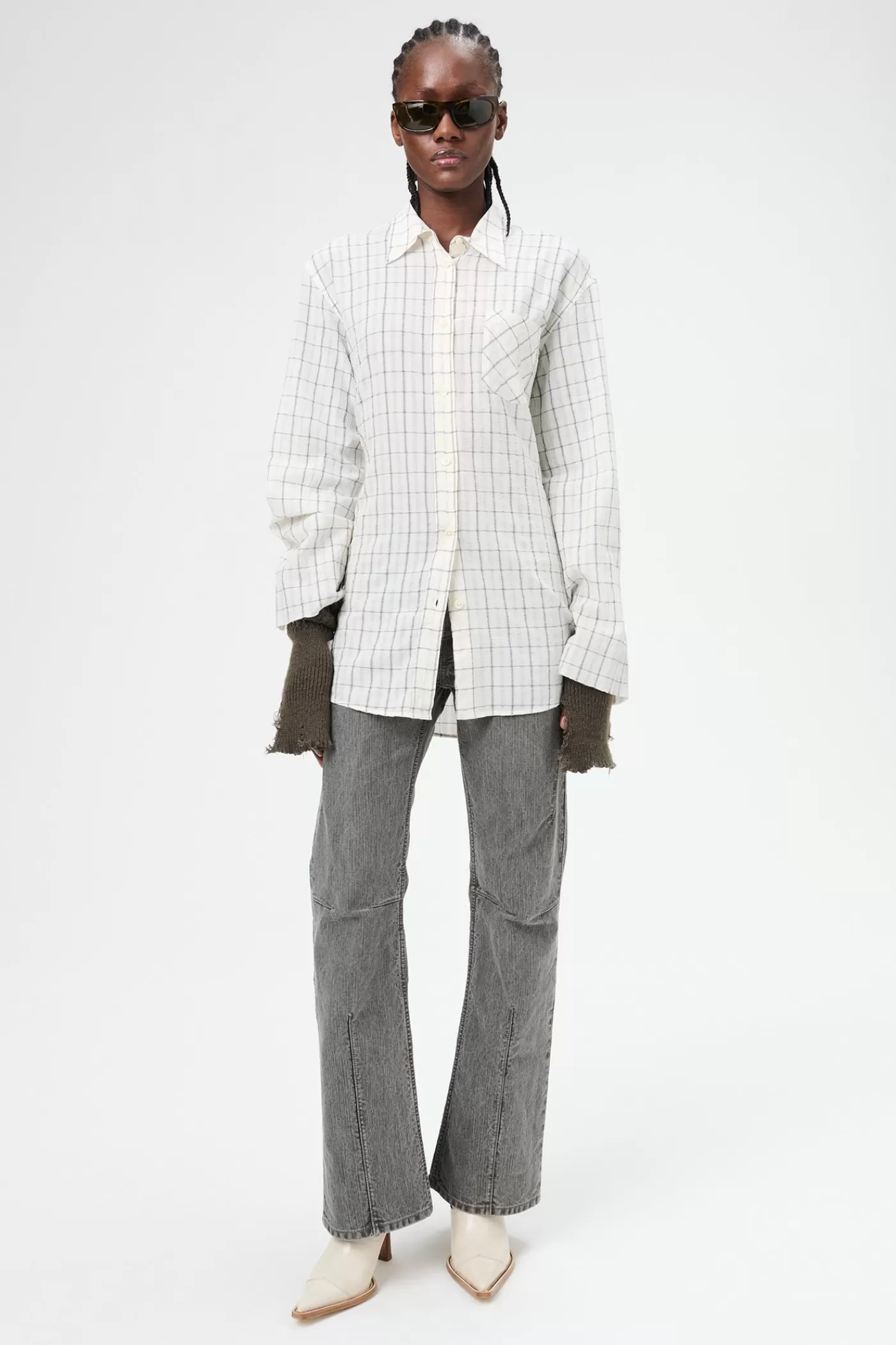 Cheap Light Mediterranean Check Women Shirting