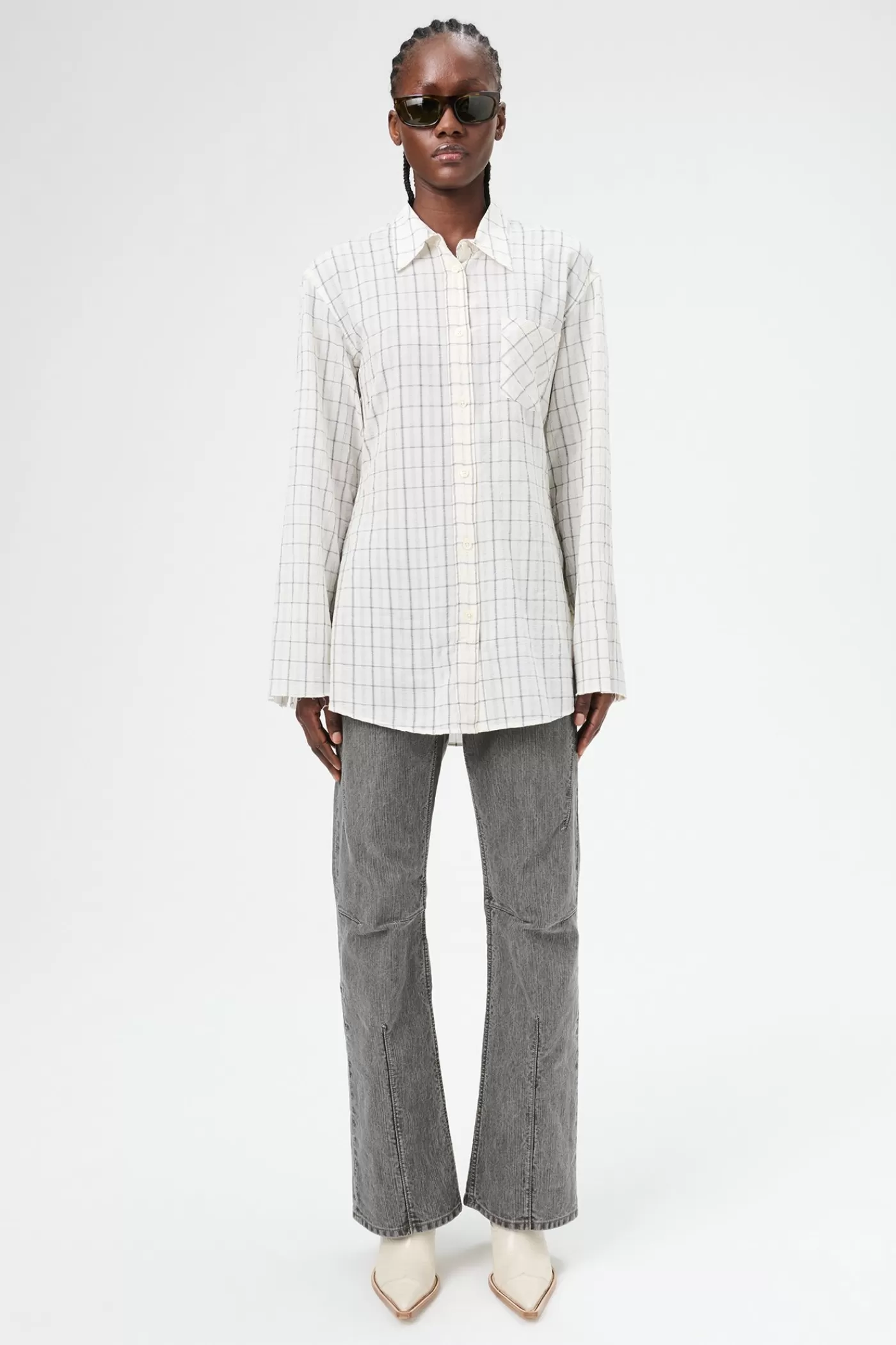 Cheap Light Mediterranean Check Women Shirting