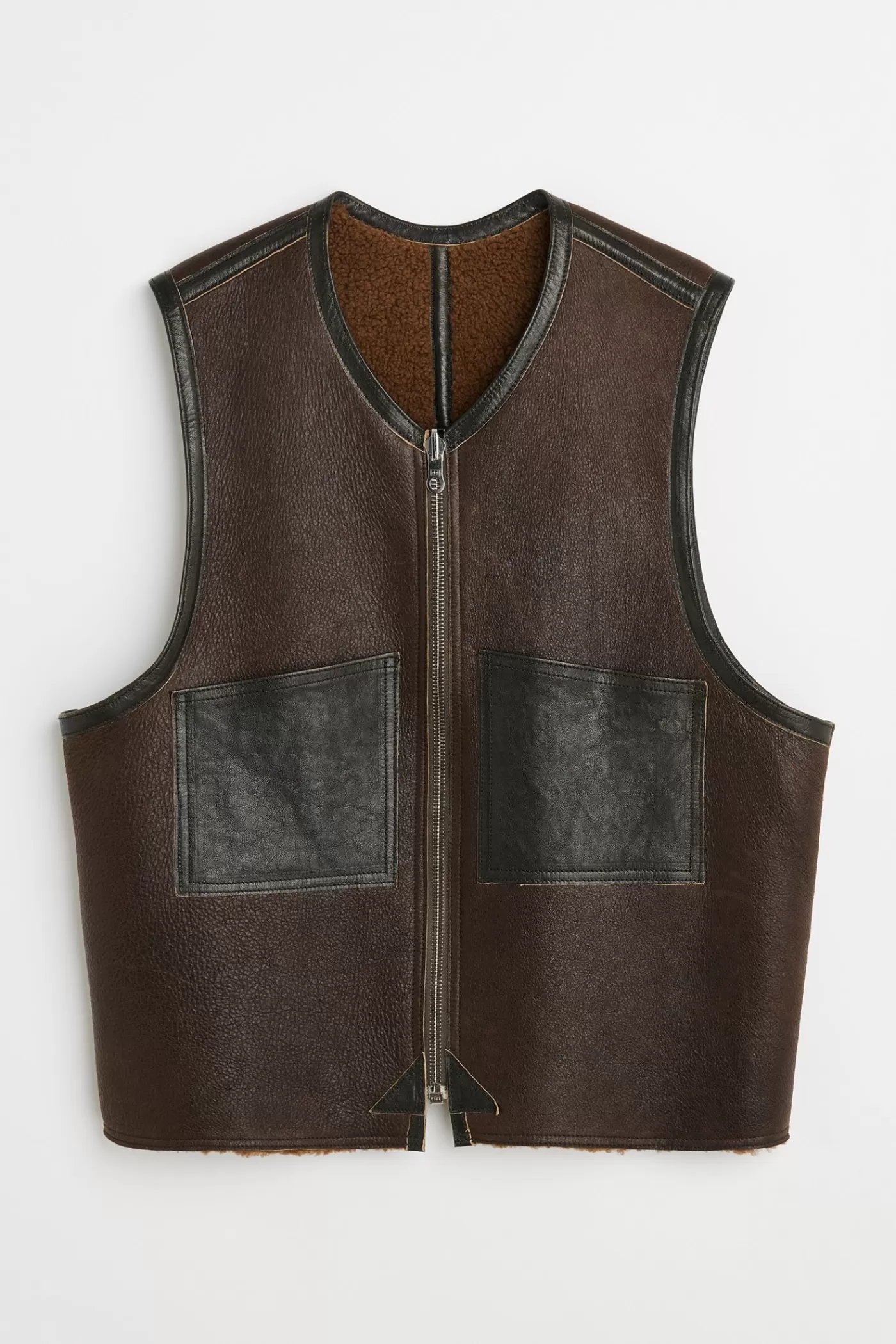 New Rustic Grain Brown Shearling Leather
