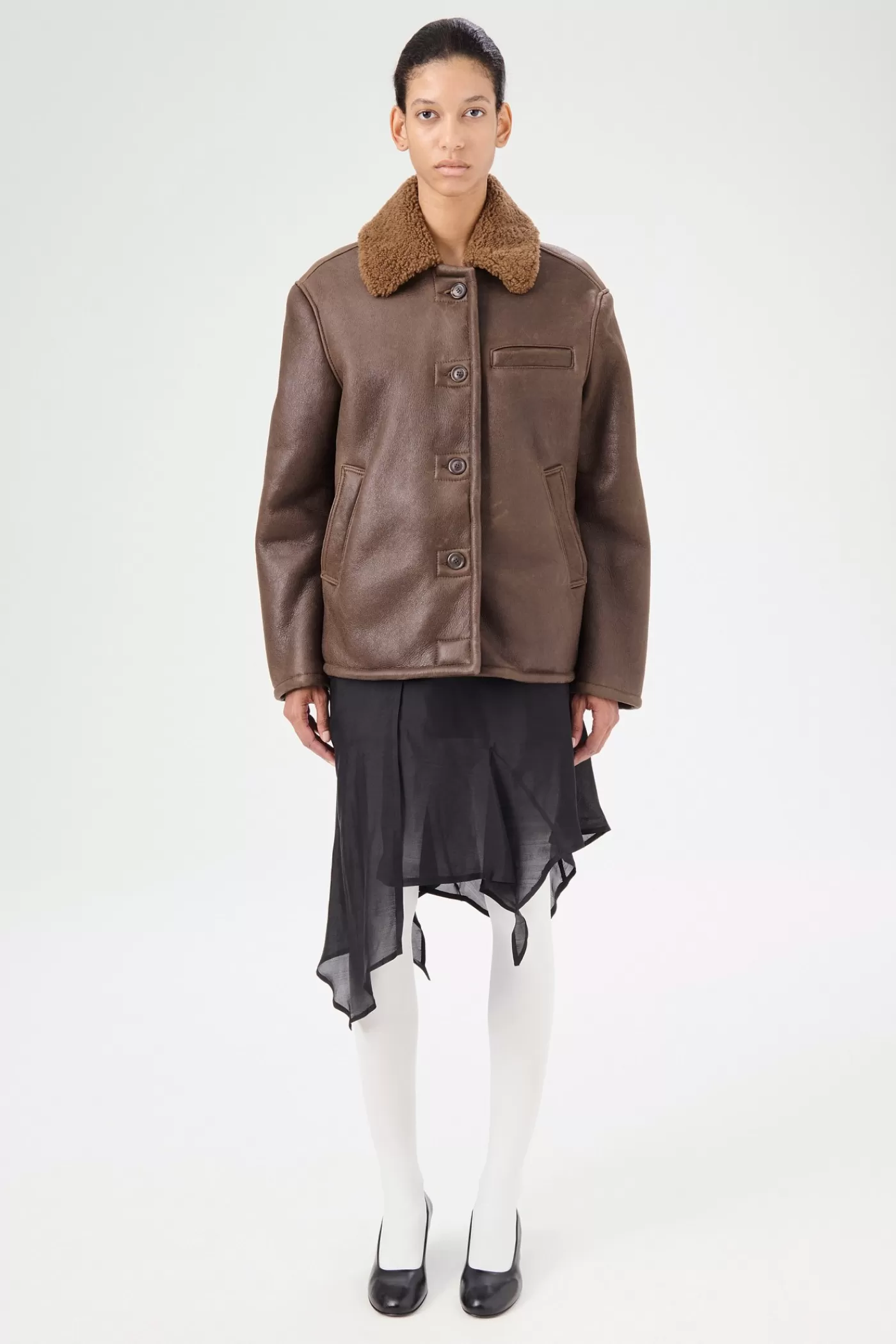 Clearance Rustic Grain Brown Shearling Women Leather