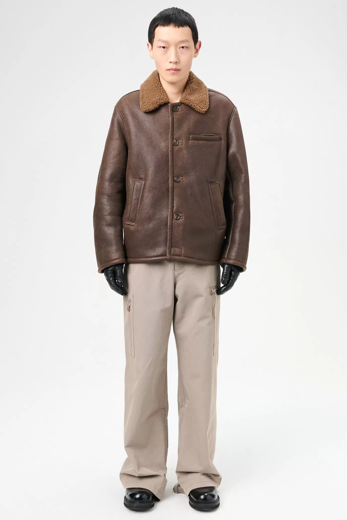 Cheap Rustic Grain Brown Shearling Leather | Outerwear