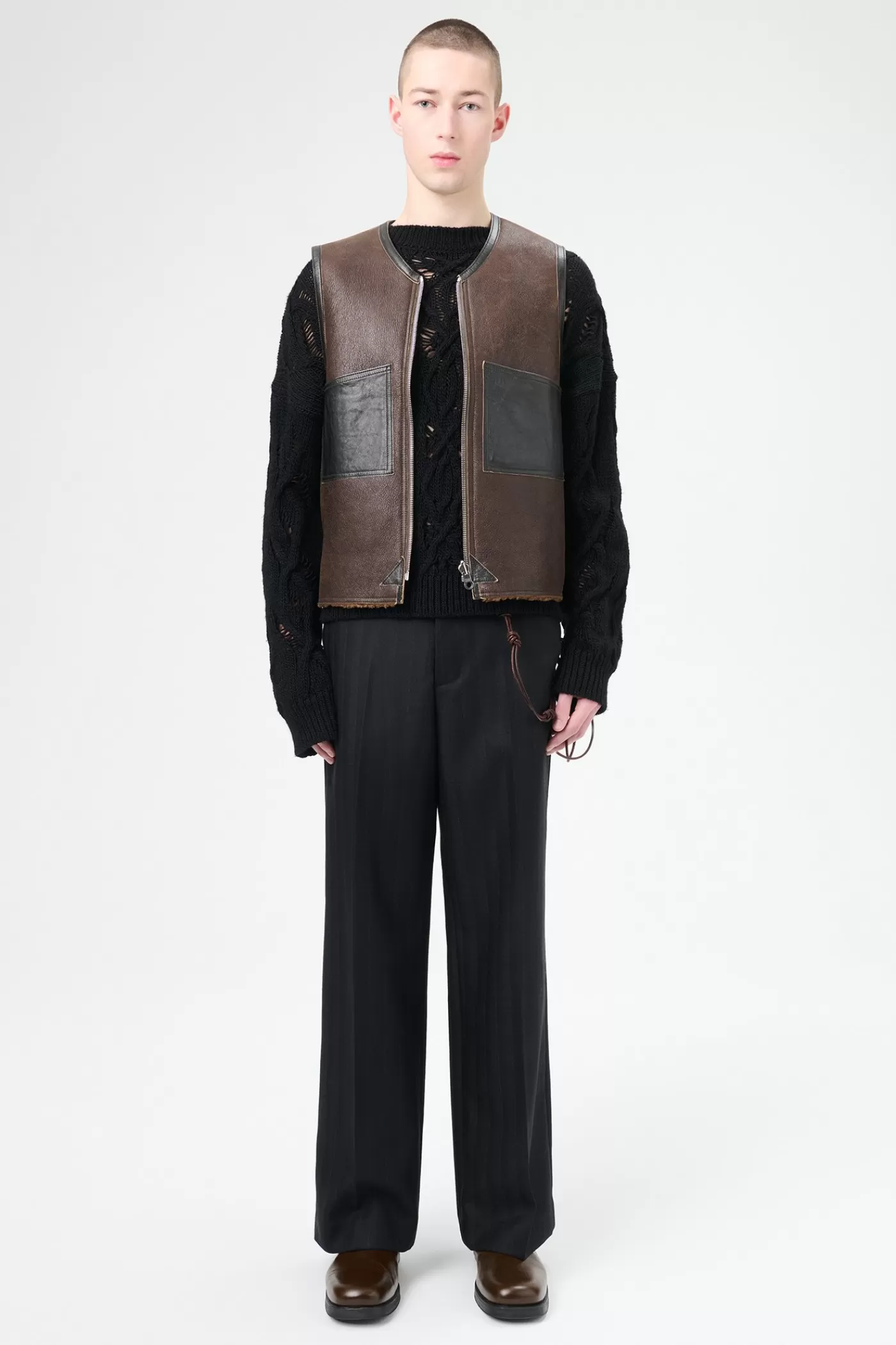New Rustic Grain Brown Shearling Leather