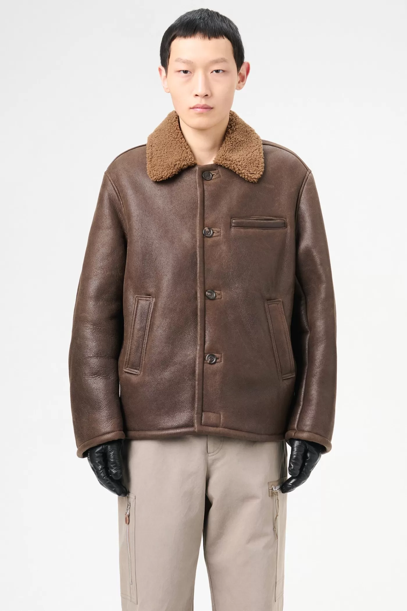 Cheap Rustic Grain Brown Shearling Leather | Outerwear