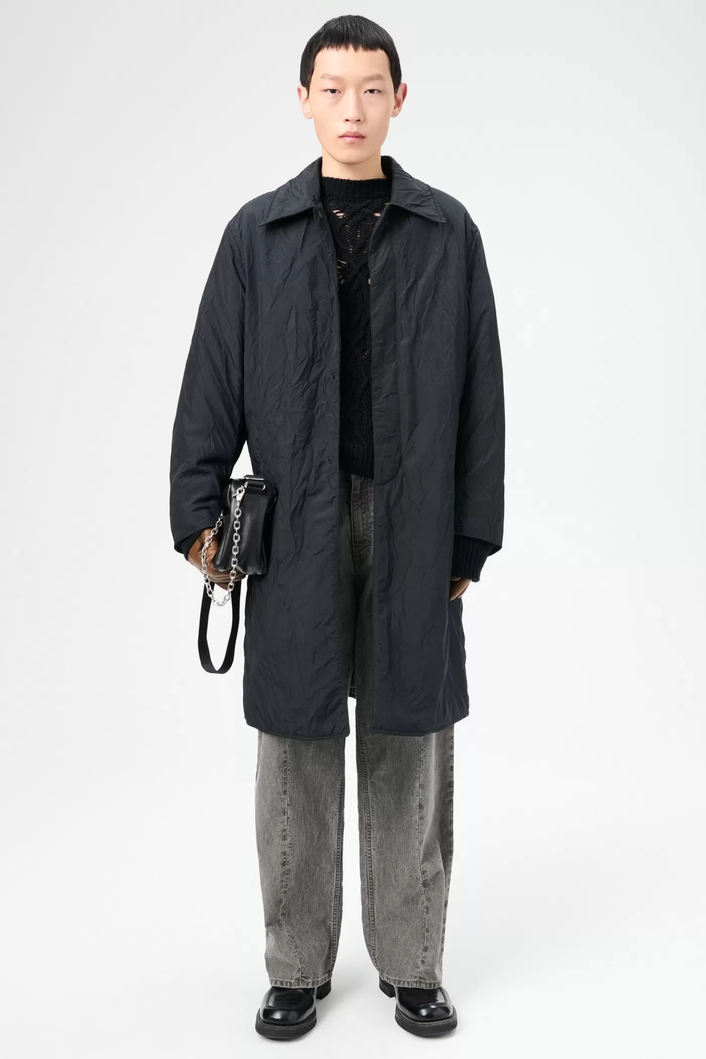 Fashion Shining Black Crinkle Solaro Outerwear