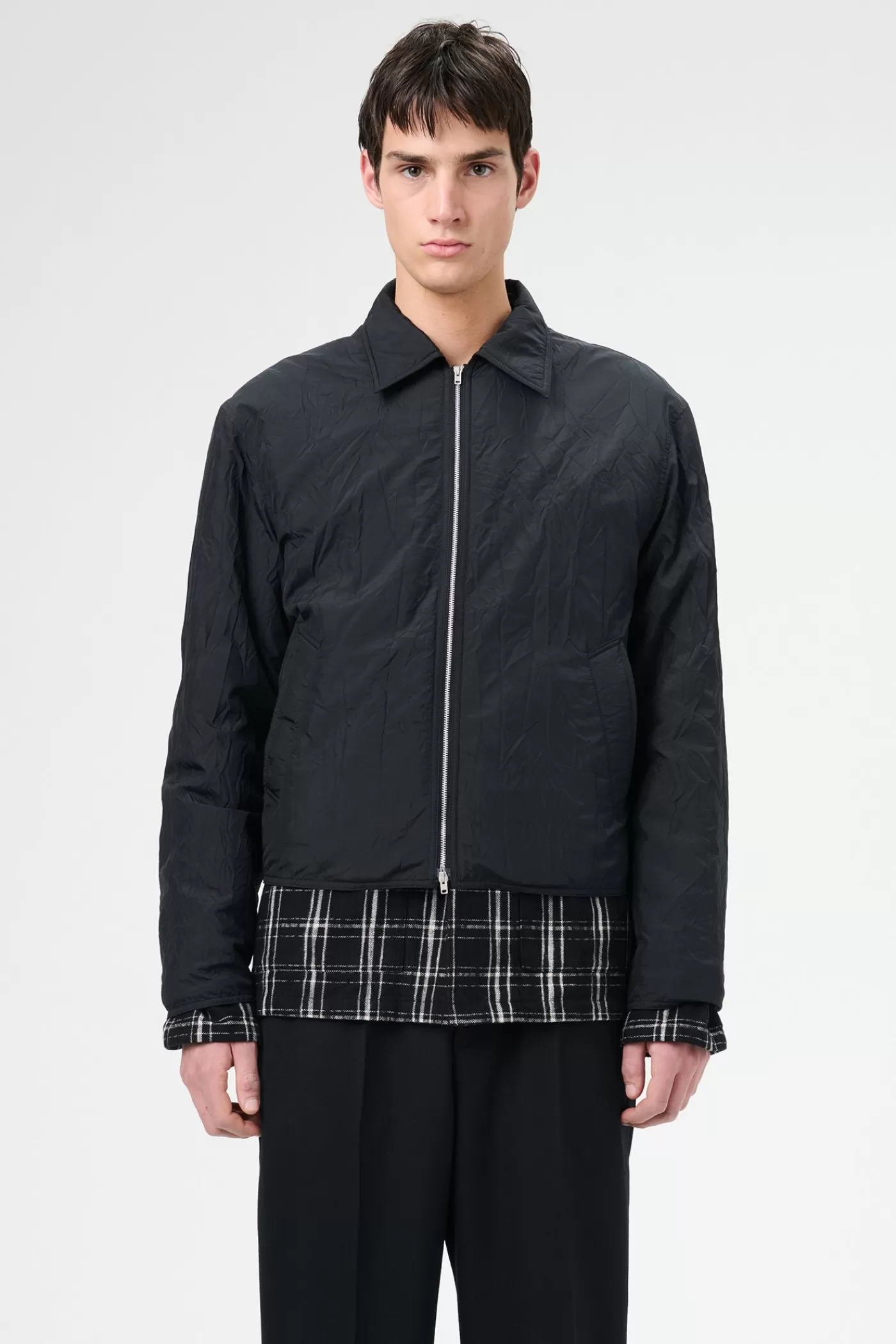 Outlet Shining Black Crinkle Solaro Outerwear