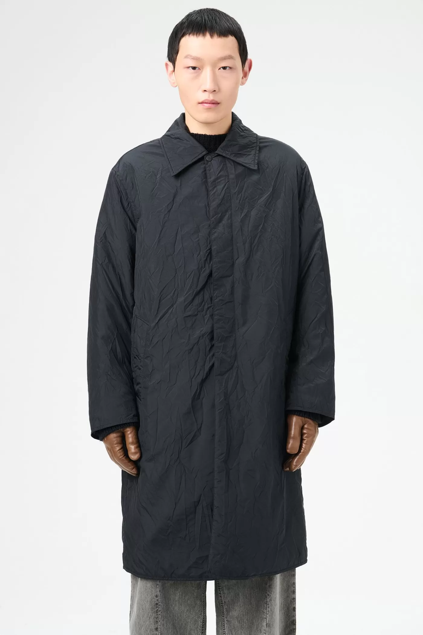 Fashion Shining Black Crinkle Solaro Outerwear