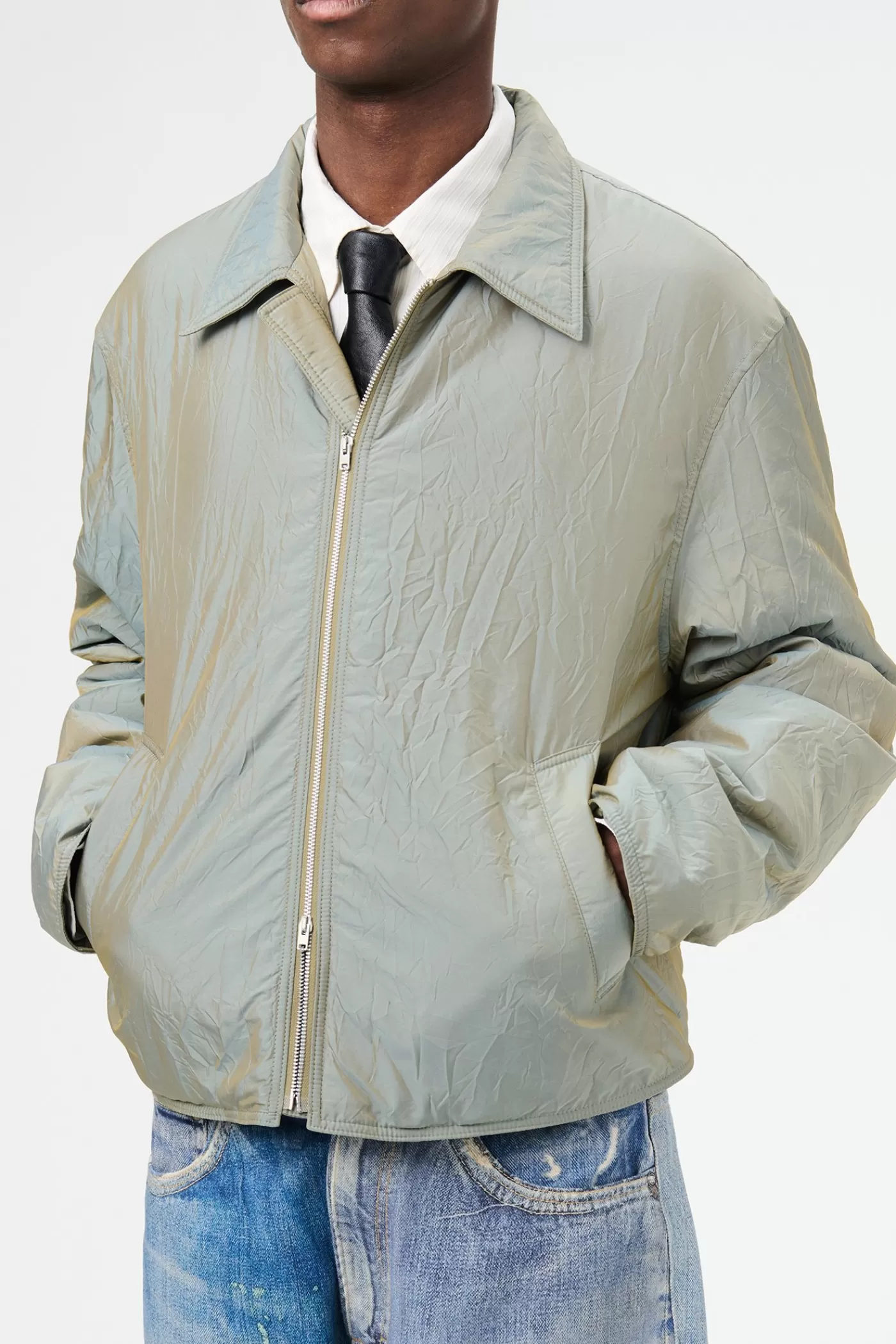 Hot Shining Olive Crinkle Solaro Outerwear