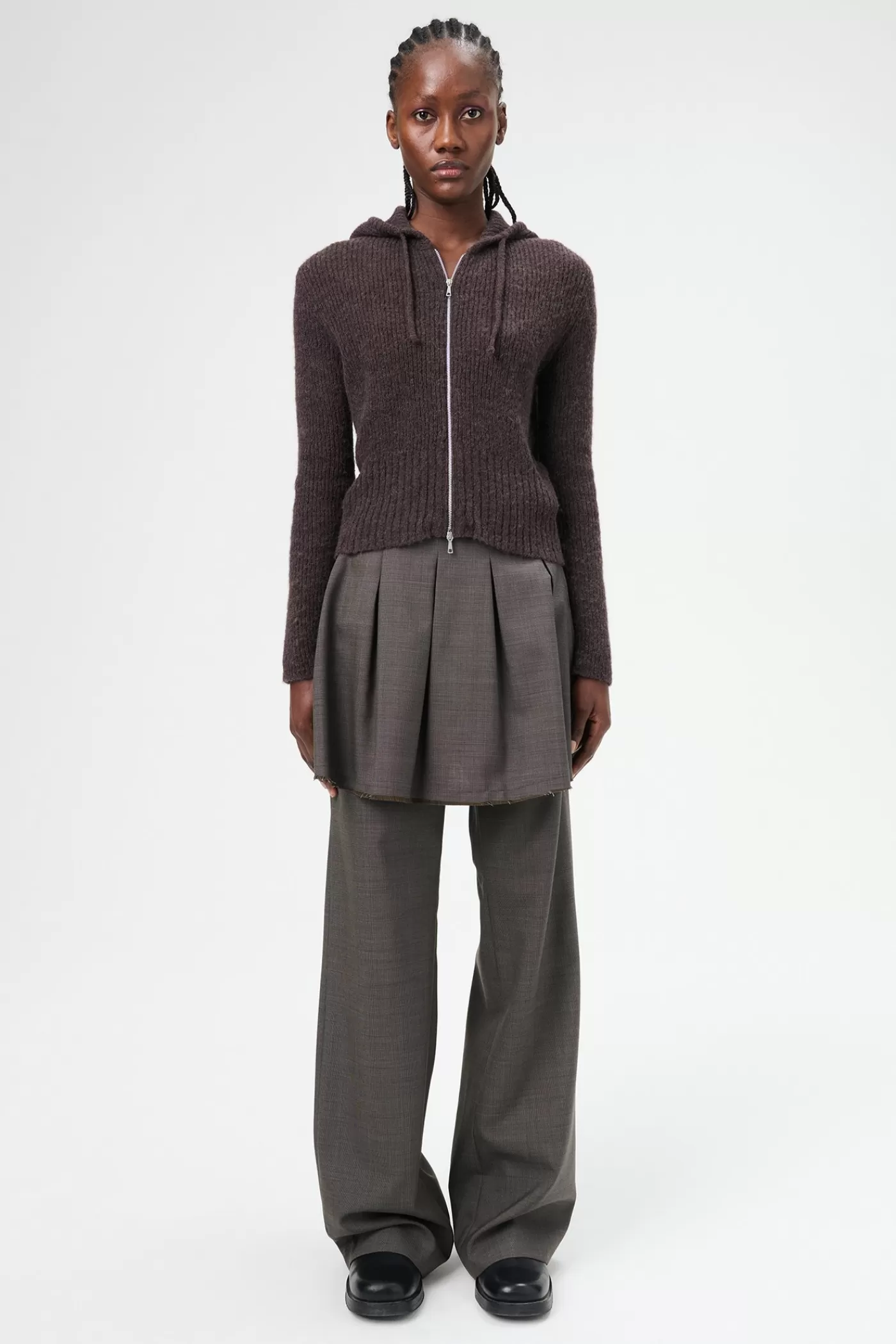 Clearance Smokey Brown Fuzzy Alpaca Women Knitwear
