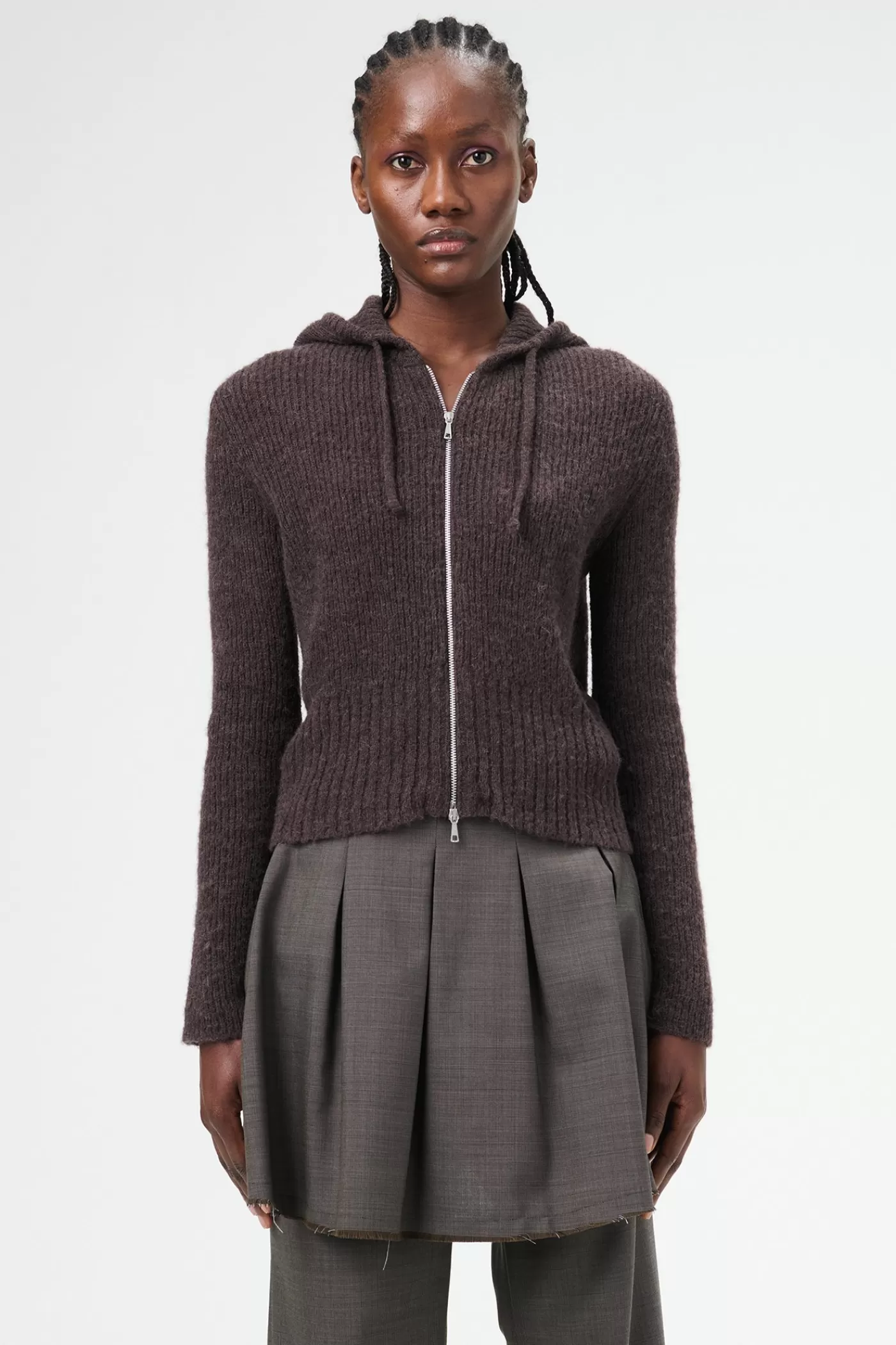 Clearance Smokey Brown Fuzzy Alpaca Women Knitwear