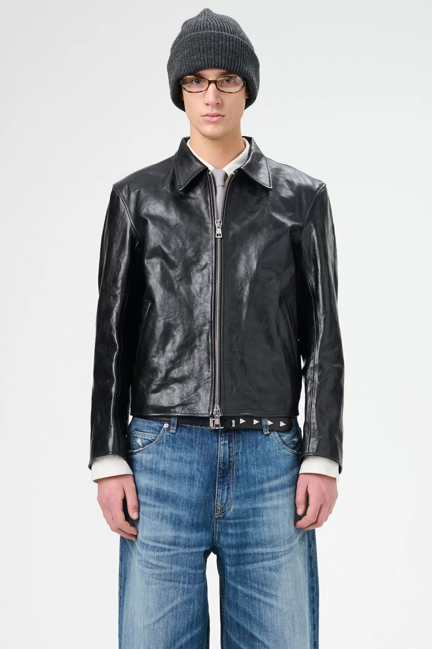 Online Top Dyed Black Leather Leather | Outerwear