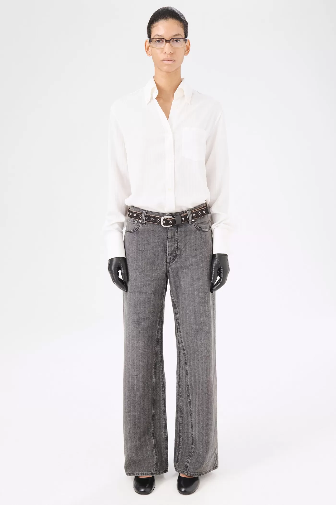Fashion Washed Grey Torino Stripe Women Jeans