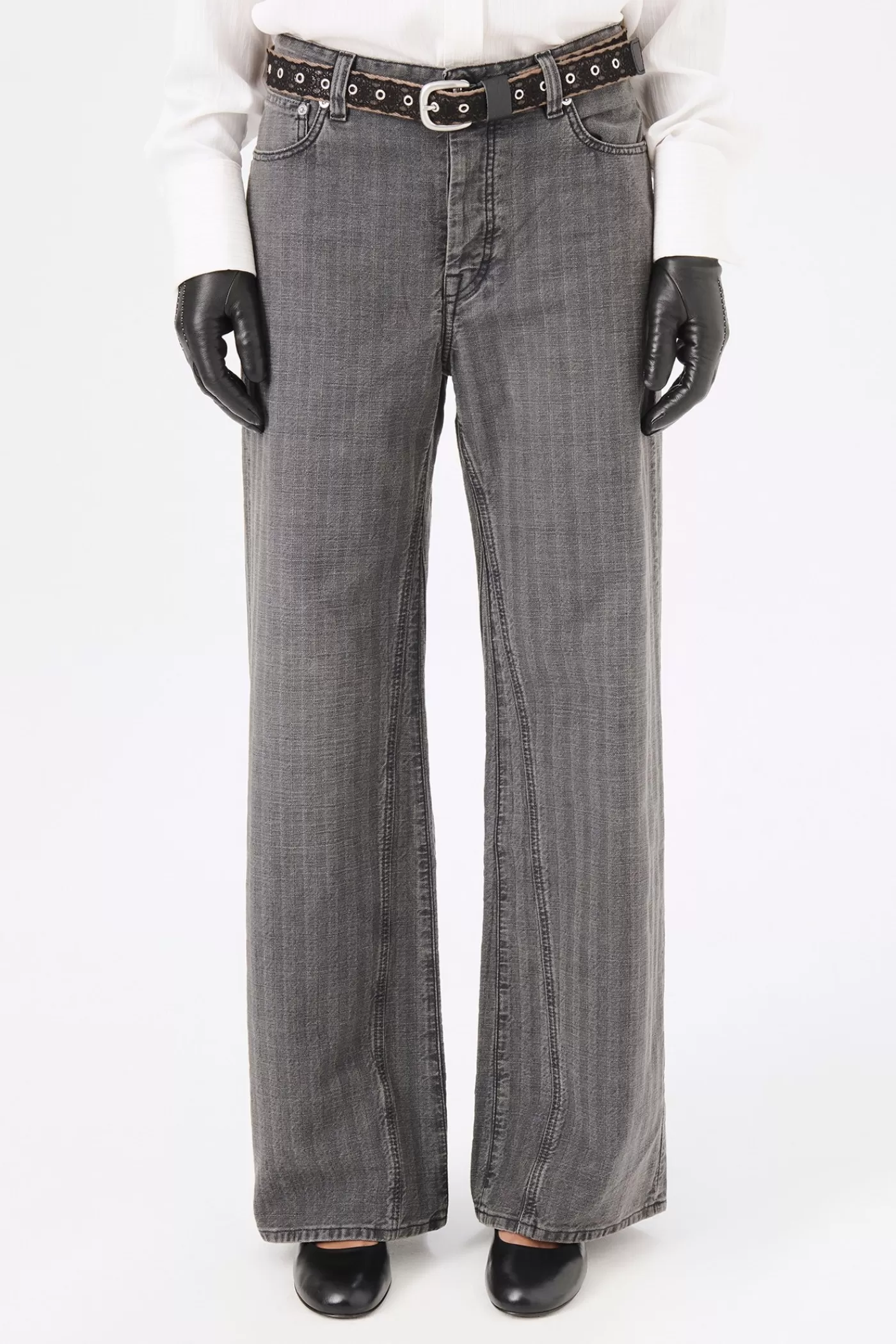 Fashion Washed Grey Torino Stripe Women Jeans