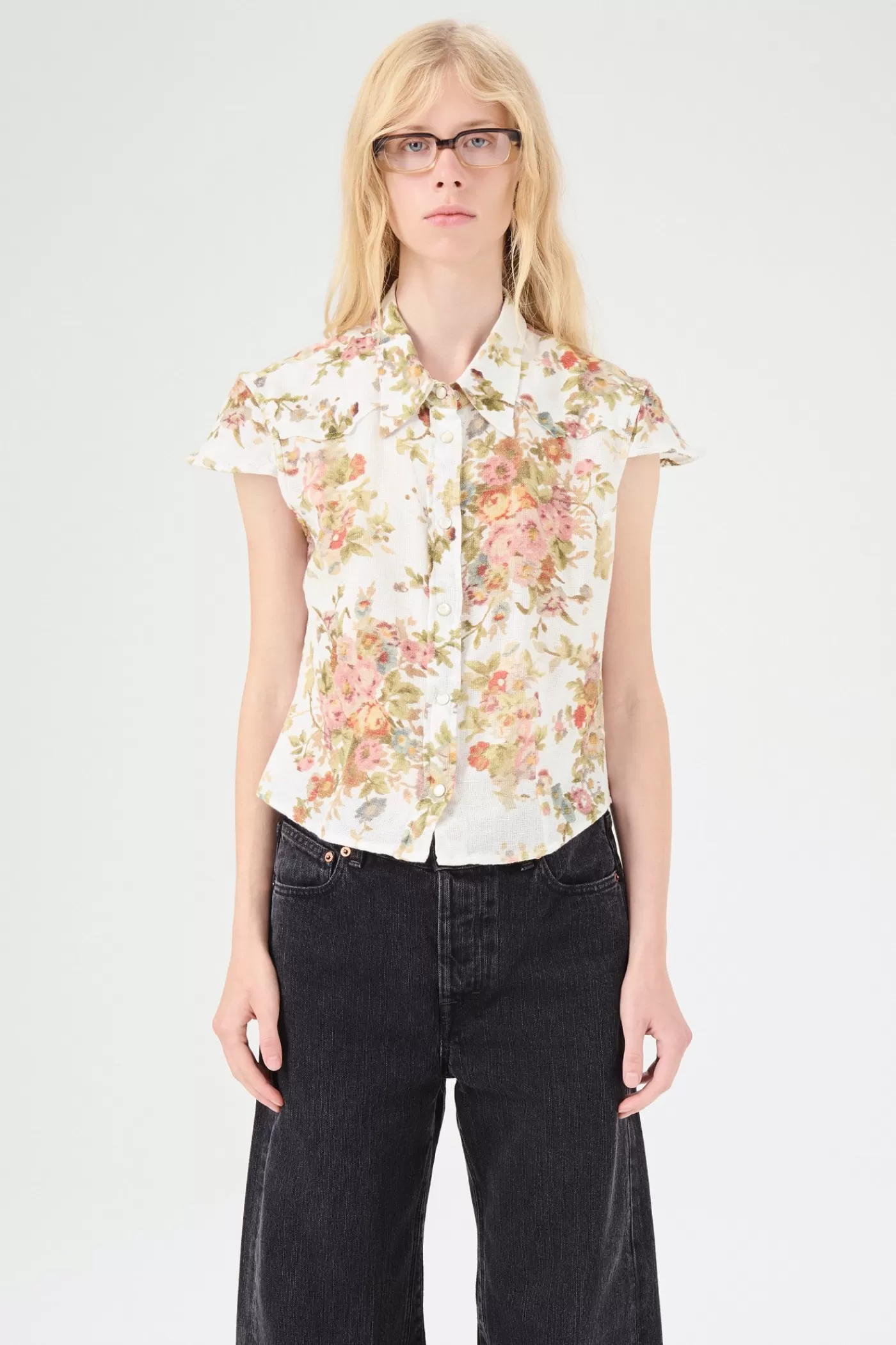Cheap White Floral Tapestry Print Women Shirting